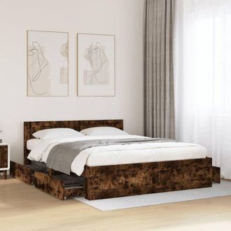 vidaXL Giroletto con Testiera Rovere Fumo 160x200 cm Legno Multistrato - Vidaxl