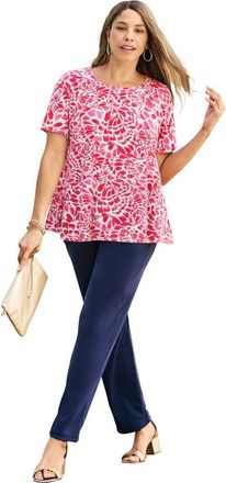 Jessica London Stretch Cotton Trapeze Tee in Pink Feather at Nordstrom, Size Medium