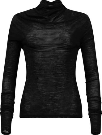 Victoria Beckham Top met lange mouwen en gedrapeerd effect - Dames - Longsleeves - Zwart - L - Wol - Tops