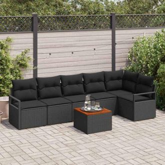 vidaXL Vidaxl - Conjunto De Sof&aacute; De Jard&iacute;n 7 Pcs Negro