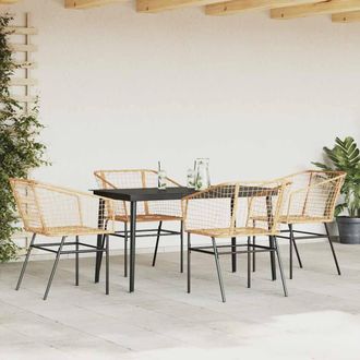 Berkfield Home Beautiful 5 Piece Garden Dining Set Brown Poly Rattan Glass