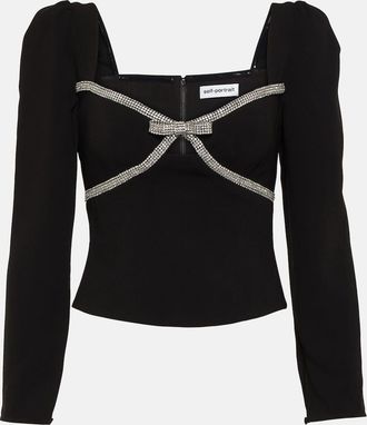 Self Portrait Bow embellished crepe crop top