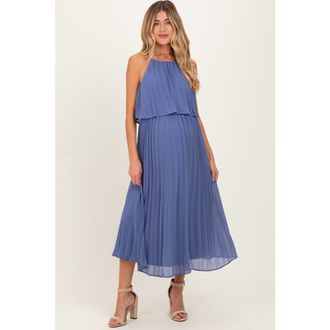Pinkblush Pleated Woven Midi Dress in Denim at Nordstrom, Size Medium