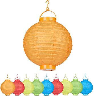 Relaxdays Set De 10 Farolillos Led, Funcionamiento Con Pilas, Interior Y Exterior, Colgante, L&aacute;mpara De Papel, Multicolor, &Oslash; 20 Cm - Relaxdays