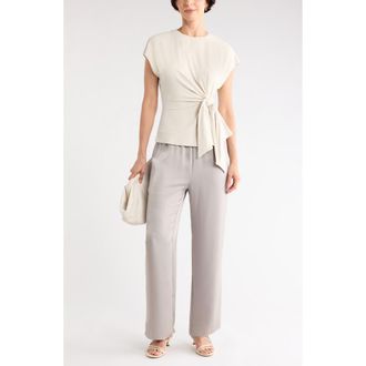 Nordstrom Rack Short Sleeve Tie Detail Top in Beige Rainy Day at Nordstrom Rack, Size X-Small