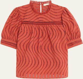 Ulla Johnson Virginia Lace Eyelet Short-Sleeve Blouse