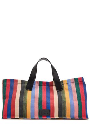 Staud Port Striped Leather and Canvas Tote - Multicoloured 1 - One Size