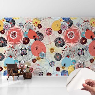 Tulup Carta Da Parati Adesiva - Fotomurale - Facile Da Applicare - Per La Soggiorno - Camera Da Letto - Fiori Colorati 416x254 Cm