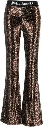 Palm Angels Logo Tape Sequins Flare Broeken - Dames - Wijde Broeken - Bruin - XS - Polyester - Broeken