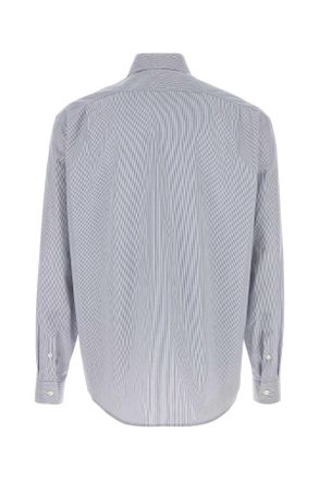The Row Mens Embroidered Poplin Pompeo Shirt Whitebluestripe Exterior: Cotton Camicie