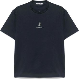 Premiata T-Shirts, male, Blue, Size: XL Blue Crew Neck Logo Print T-shirt