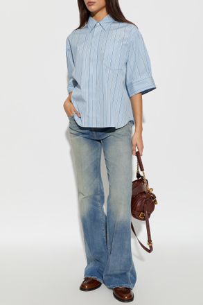 Ami Cotton Striped Shirt, Womens, Blue