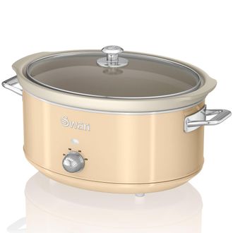 SWAN Sf17031cneu Retro Olla Cocci&oacute;n Lenta, 6,5l, Recipiente Extra&iacute;ble Antiadherente Cer&aacute;mica Libre Pfoa, Vintage 320w Crema
