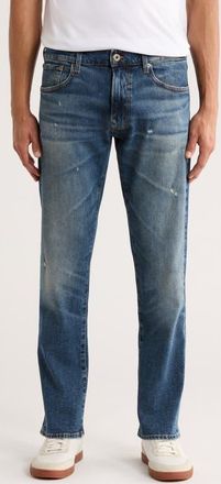 BOSS Regular Fit Distressed Tapered Stretch Cotton Jeans in Navy at Nordstrom, Size 32 X 32
