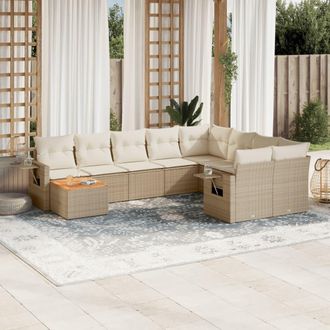 vidaXL Juego De Sof&aacute;s Jard&iacute;n Con Cojines Beige 10 Pzas Rat&aacute;n Sint&eacute;tico Vidaxl