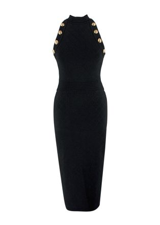 Balmain Black Button-Embellished Knit Midi Dress Size XXS