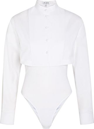 Alaia Cropped Shirt Cotton Bodysuit - White - 40 (UK12 / M)