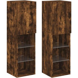vidaXL Vidaxl - Muebles De Tv Con Luces Led 2 Uds Roble Ahumado 30,5x30x102 Cm