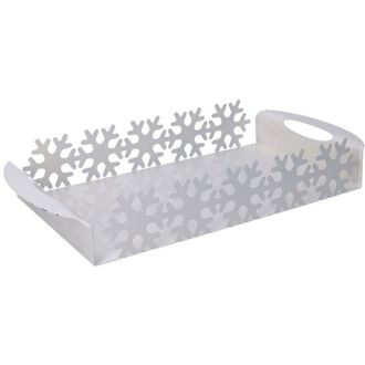 Vacchetti Bandeja Rectangular De Metal Blanco Copo De Nieve Cm41x20h6,5
