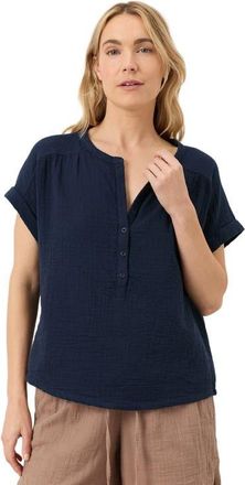 Pact Organic Cotton Coastal Double Gauze Short Sleeve Popover in Navy at Nordstrom, Size X-Large