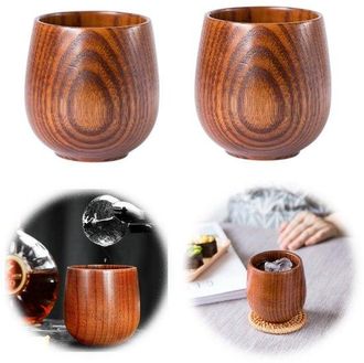 OEM Juego De 2 Tazas De T&eacute; De Madera Natural - Para T&eacute; Y Azufaifo - Tazas Hechas A Mano - Para Caf&eacute;, Cerveza