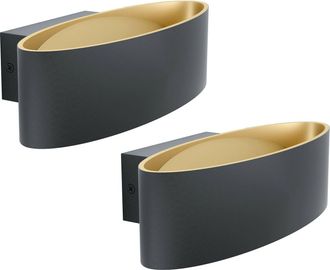 Loops 2 PACK Wall Light Colour Black Gold Shade Oval Transparent Plastic LED 10W Incl