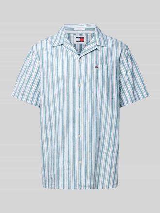 Tommy Jeans Slim Fit Freizeithemd aus Baumwoll-Leinen-Mix in Petrol, Gr&ouml;&szlig;e XXL