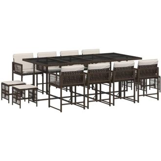 vidaXL Set Muebles De Jard&iacute;n 13 Pzas Y Cojines Rat&aacute;n Sint&eacute;tico Marr&oacute;n Vidaxl