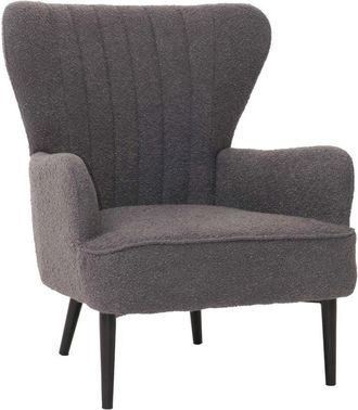 Hhg Poltrona HHG 067, sedia cocktail imbottita retro vintage tessuto boucl&eacute; (600g/m&sup2;) Oeko-Tex, grigio scuro