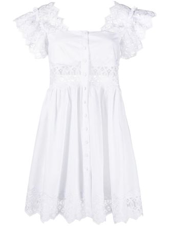 Alberta Ferretti square-neck fluted midi dress - women - Cotton/Elastane/Polyester - 42 - White