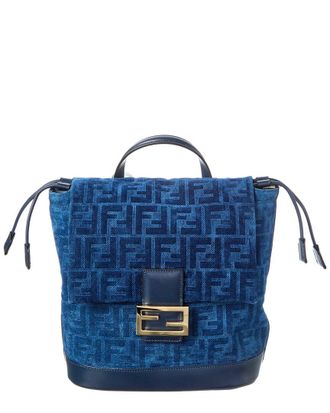 Fendi Fendi Ff Flocked Denim & Leather Backpack