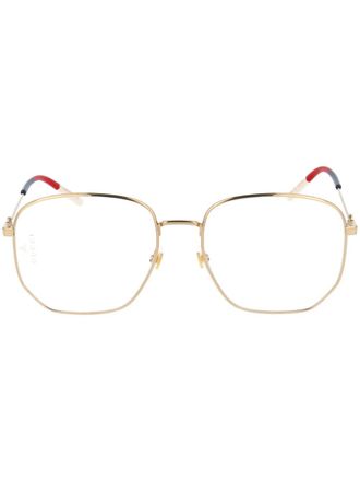 Gucci Web-detail hexagonal-frame glasses - unisex - Acetate/Metal - One Size - Gold