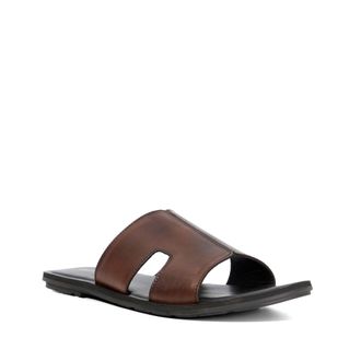 Dune London Mens Ibes - Cut Out Detail Sliders - Brown Leather - Size UK 11