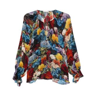 Alice & Olivia Blouses, female, Multicolor, L, Josephine Split Neck Long Sleeve Blouse
