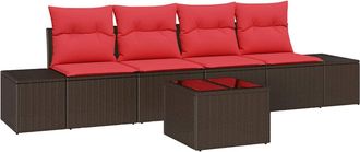 vidaXL Conjunto De Sof&aacute; De Jard&iacute;n 5 Uds. Beige Y Rojo Rat&aacute;n Sint&eacute;tico Vidaxl