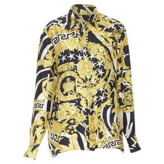 Versace Runway Savage Barocco black gold Greca baroque silk shirt IT44 L