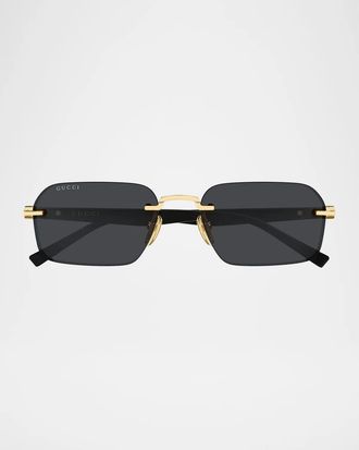 Gucci Men & apos;s GG2259S Special Rivets Rimless Metal & Recycled Acetate Rectangle Sunglasses