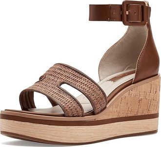 Franco Sarto L-Madaya Strappy Sandals Womens Wedge Shoes Fawn Brown Woven : 6.5 M, Suede