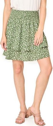 Gibsonlook Isla Print Smocked Waist Skirt in Dark Olive Dot Print at Nordstrom Rack, Size Xx-Large
