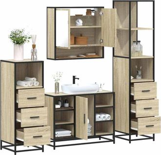 vidaXL Vidaxl - Juego De Muebles De Ba&ntilde;o 4 Pzas Contrachapada Roble Sonoma