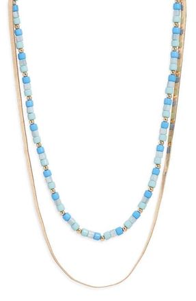 Nordstrom Set of 2 Beaded & Snake Chain Necklaces in Blue Multi- Gold at Nordstrom