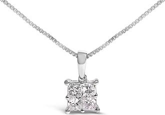 House of Brilliance Sterling Silver 1/2 Cttw Princess-Cut Diamond 4 Stone Pendant Necklace at Nordstrom