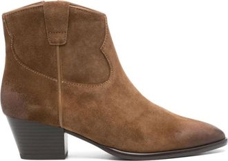 Ash Bruine Leren Enkellaarzen - Dames - Cowboylaarzen - Bruin - 37 EU - Leer - Schoenen