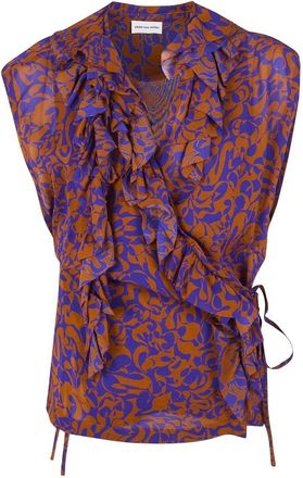 Dries Van Noten Gedrukte Ruche Wikkelblouse - Dames - Blouses - Veelkleurig - S - Overhemden