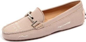 Tod's Lichte Afgesleten Loafer Schoen Stof - Dames - Loafers - Roze - 36 1/2 EU - Katoen - Schoenen