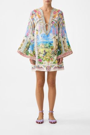 Camilla Deep V Neck Hardware Short Kaftan in Nav&agrave;s Nouveau at Nordstrom, Size X-Small