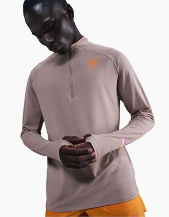 Nike Mens Half-Zip Funnel Neck Long Sleeve Tech Top - Grey - Size: 42