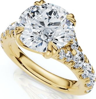 Pompeii3 Certified 4Ct Vivian Diamond Engagement Round Diamond Ring 14k Gold Lab Grown