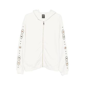 HTC Zip-throughs, male, White, Size: XL Stud-embellished Zip-up Hoodie