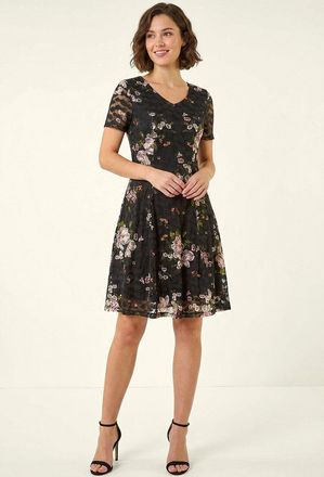 Roman Floral Print Lace Stretch Dress